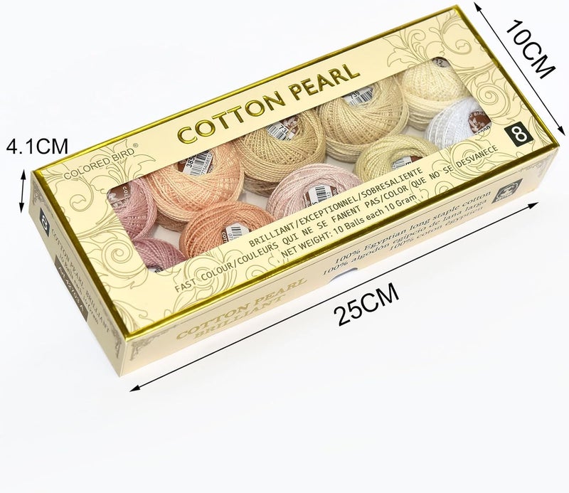 colored bird Double Mercerized Egyptian Long Staple Cotton Pearl Thread Ball 10 Grams Rainbow Color Embroidery Thread 10 Colors per Box for Crochet Hardanger Cross Stitch Hand Embroidery,Light Flesh Color Series - Image 3